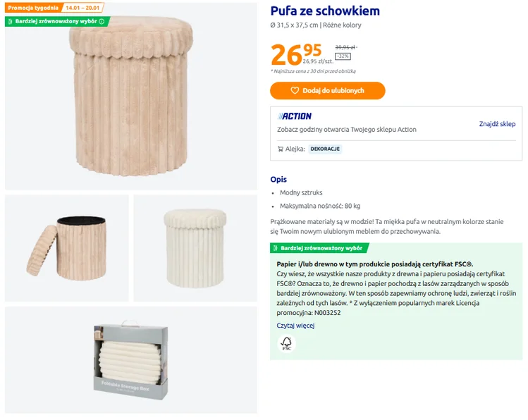 Zdjęcie Ta pufa z Action za 27 zł robi furorę w mieszkaniach! Wygodne siedzisko, schowek, a motyw sztruksu i kolory dają efekt wow #1