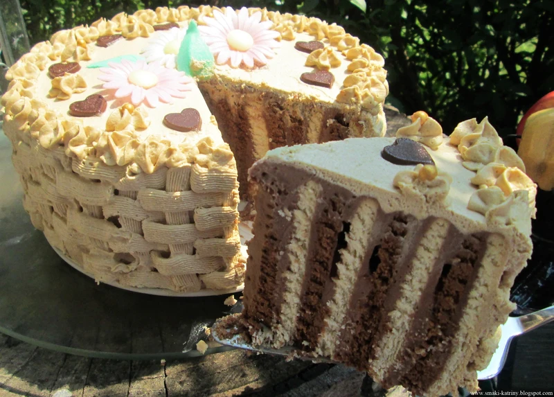 Tort bez pieczenia-herbatnikowy z masą czekoladową i kawową