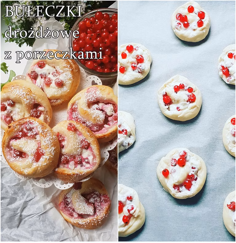 Bułeczki drożdżowe. Drożdżówki z porzeczkami