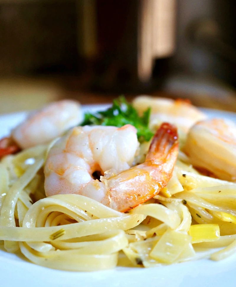 Linguine z Krewetkami i Porem