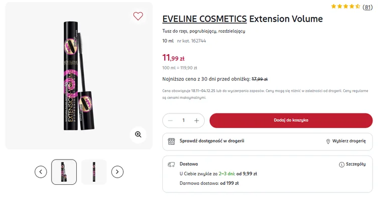 Zdjęcie Ten tusz kosztuje w Rossmannie tylko 12 zł i od lat jest ulubieńcem! Jedna warstwa - zero grudek i pełna objętość - opinie nie kłamią #1