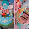 Tort porzeczkowo-czekoladowy z ozdobami z masy cukrowej w stylu Peppa