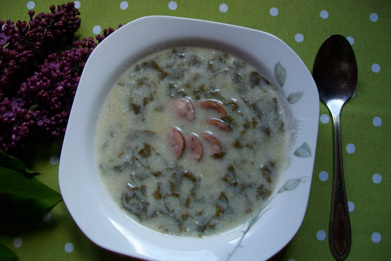 Zupa szczawiowo-pokrzywowa z kiełbasą