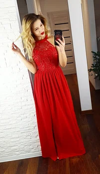 Długa czerwona suknia na studniówke Olivia