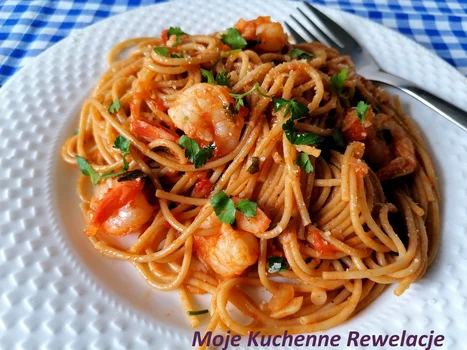Spaghetti z krewetkami na białym winie