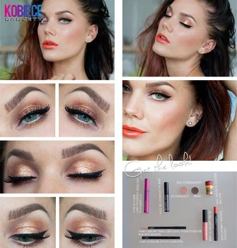 Złoty makijaż i koralowe usta