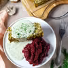 Pieczeń jajeczno-pieczarkowa z ryżem w sosie koperkowym