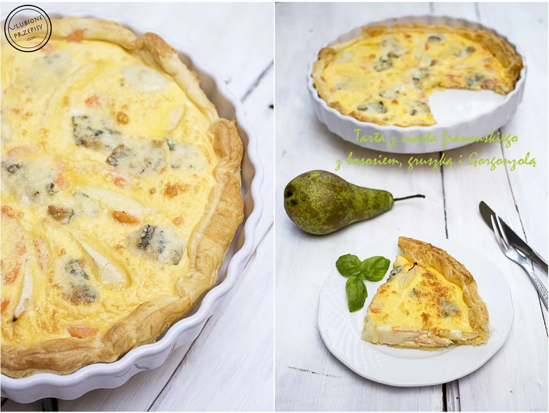 TARTA Z CIASTA FRANCUSKIEGO Z ŁOSOSIEM, GRUSZKĄ I SEREM GORGONZOLA