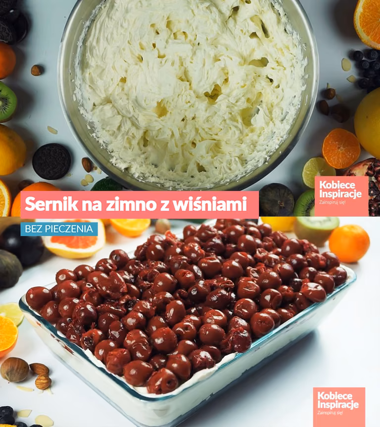 Sernik na zimno z wiśniami - bez pieczenia
