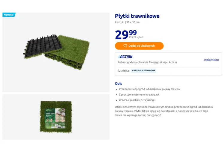 Zdjęcie Te płytki trawnikowe z Action za 29 zł bosko odmienią balkon lub taras! Bez bałaganu, zero podlewania, montaż to pestka - zielona oaza w kilka chwil #1