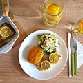 HALIBUT Z PUREE Z BATATA I GRUSZKI