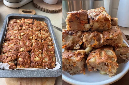 Ciasto Wiewiórka z gruszkami – bez tłuszczu i bez miksera!