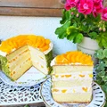 Tort budyniowy z brzoskwiniami.