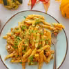 Penne z dynią, grzybami i boczkiem