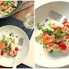 risotto z krewetkami, łososiem i szparagami