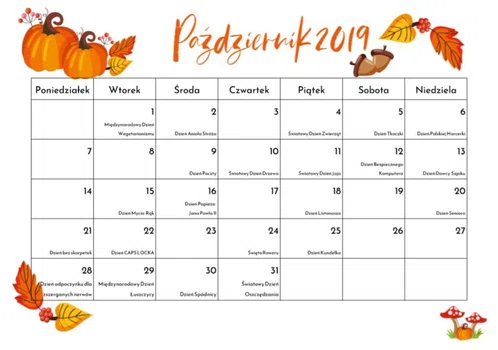 Kalendarz na październik