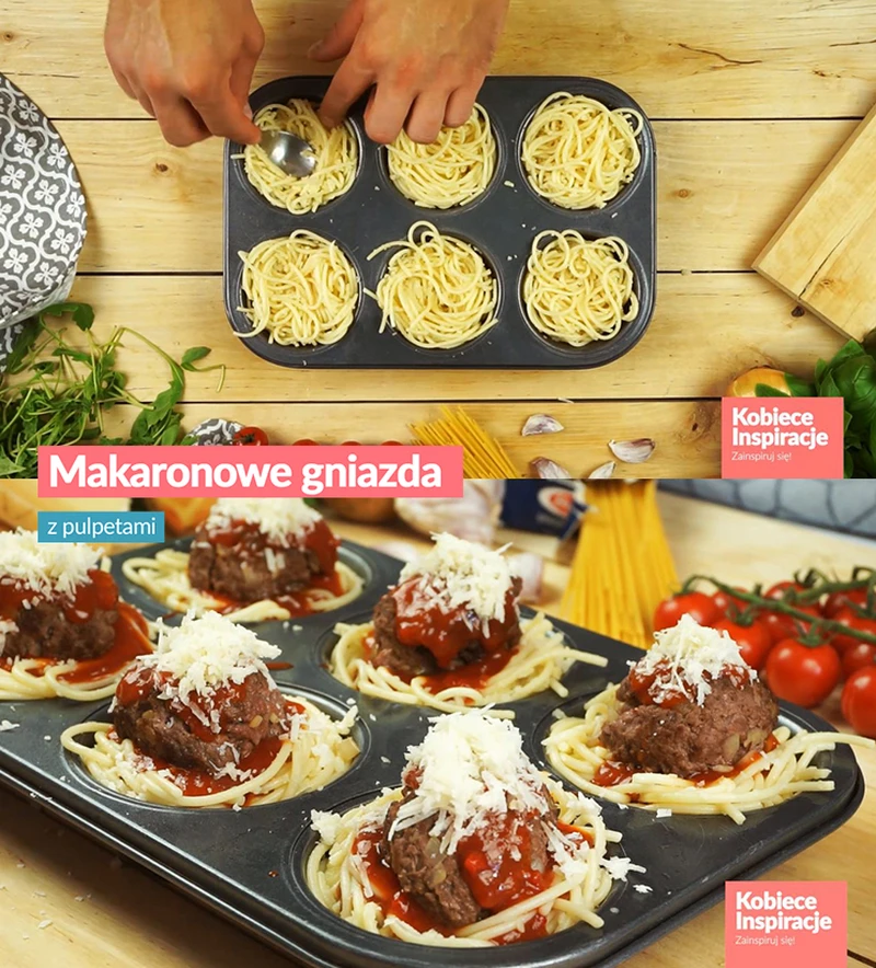 Makaronowe gniazda z pulpetami - SUPER PRZEKĄSKA