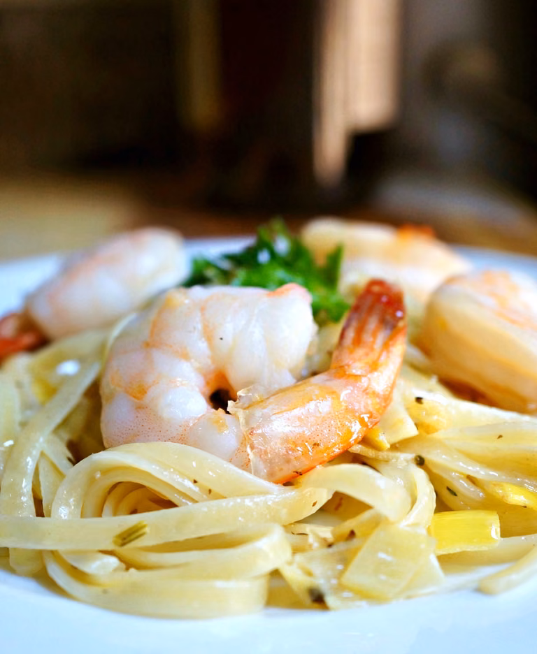 Linguine z Krewetkami i Porem