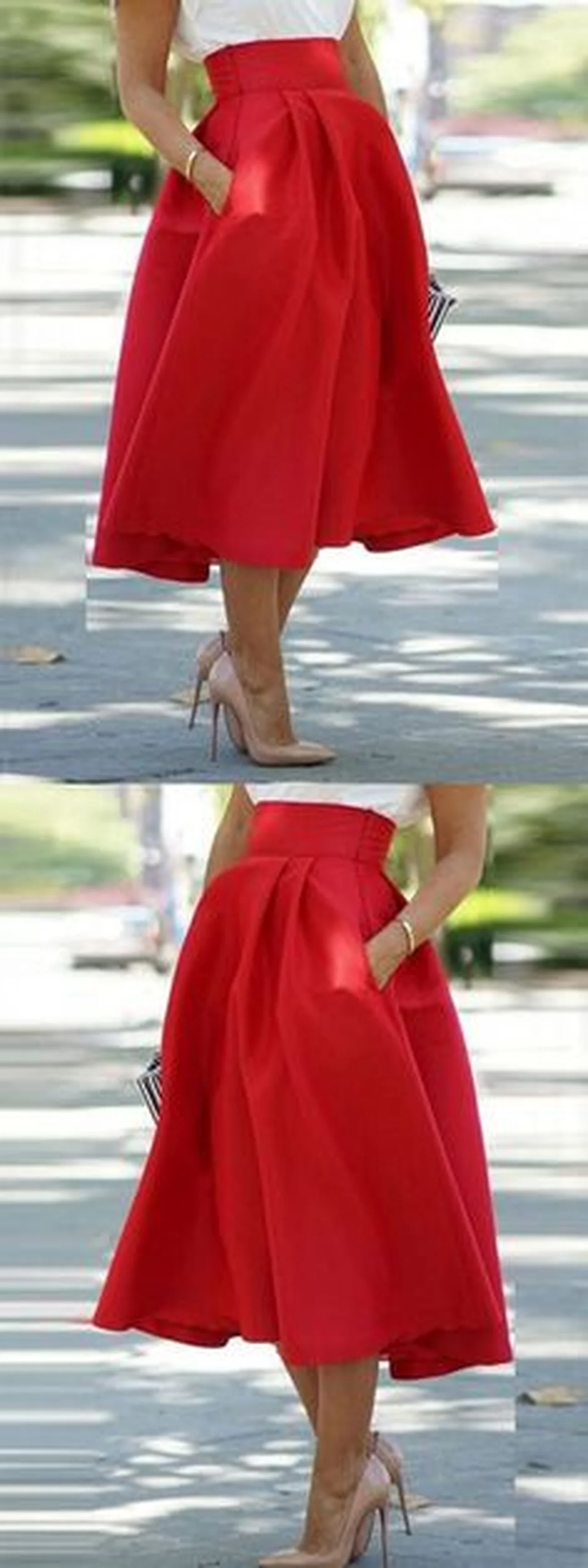 Czerwona spódnica za kolano