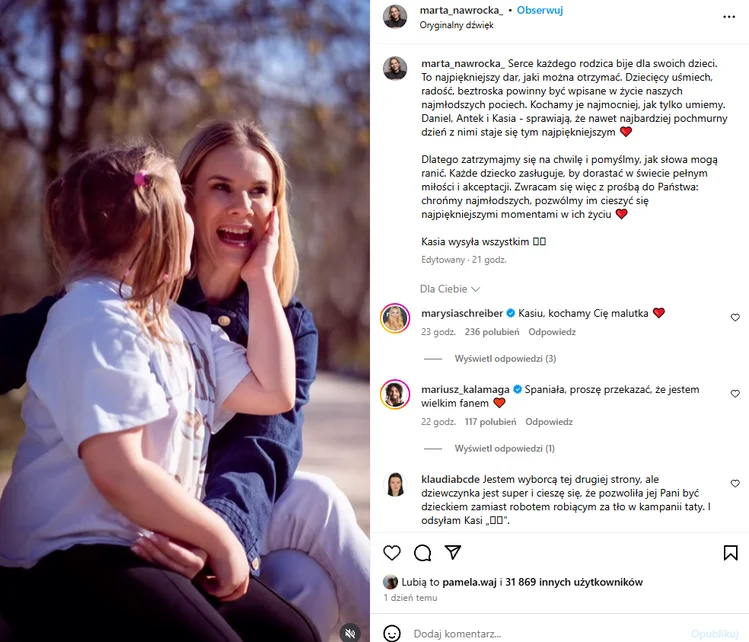 Zdjęcie Marta Nawrocka odpowiada na falę krytyki, która spadła na jej córkę Kasię! W poście zawarła radę dla hejterów #1