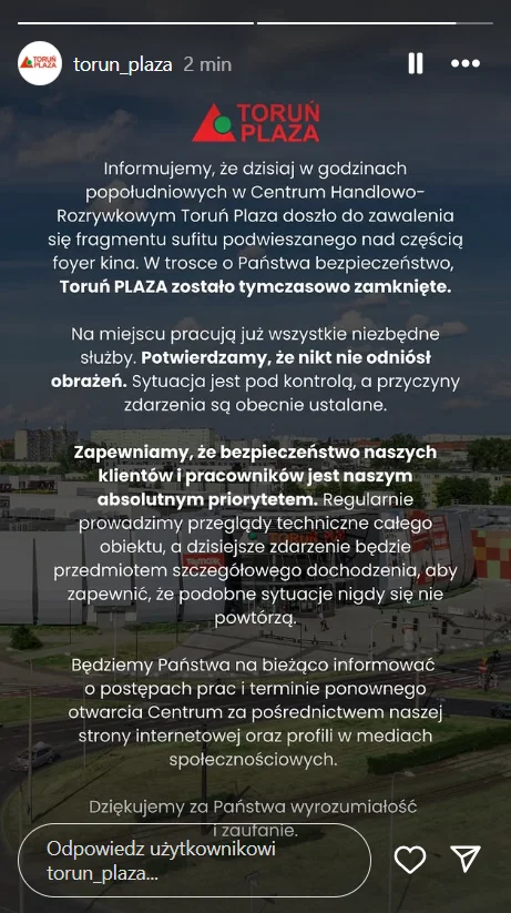 Zdjęcie Zawalił się sufit w toruńskiej galerii. Ewakuowano ponad 1000 osób, służby wyjaśniają przyczyny! #1