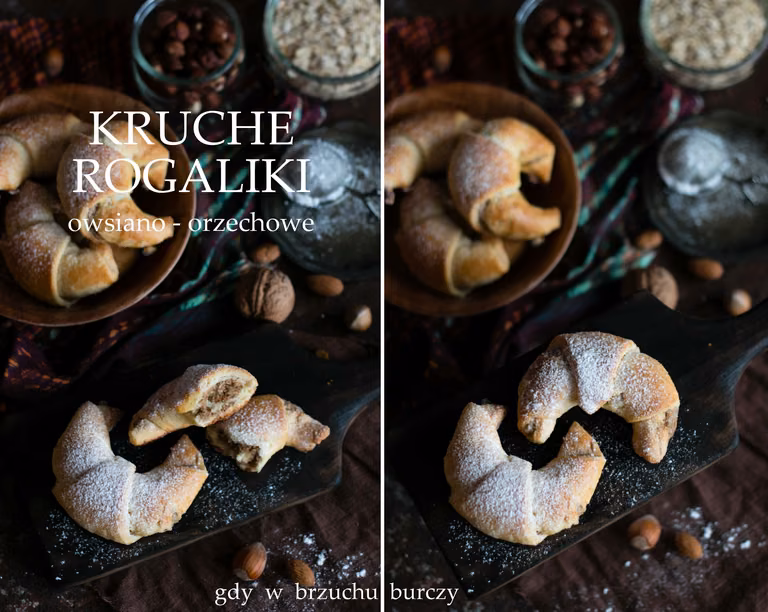Kruche rogaliki owsiano-orzechowe