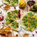 Pizza bianca z serem pleśniowym, dynią, rukolą i orzechami włoskimi