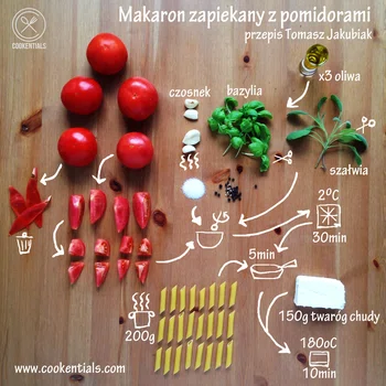 Makaron zapiekany z pomidorami i białym serem