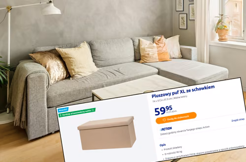 Ten pluszowy puf XL ze schowkiem z Action za 59,95 zł to hit do każdego wnętrza! Praktyczny, składany i stylowy