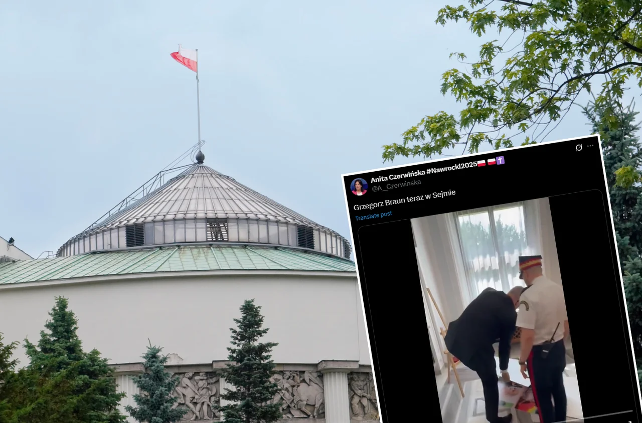 Szokujące sceny w Sejmie! Grzegorz Braun zerwał i podeptał plakaty wystawy!