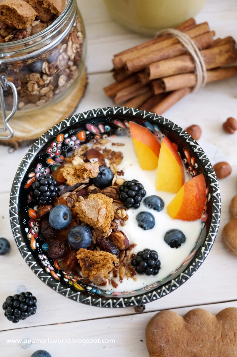 Domowa granola piernikowa z jogurtem i owocami