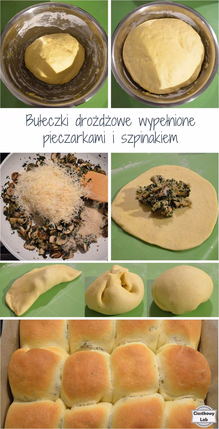 Bułeczki drożdżowe z pieczarkami i szpinakiem