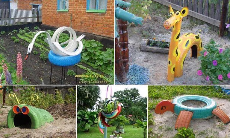 Kolorowe opony w ogrodzie - dekoracje