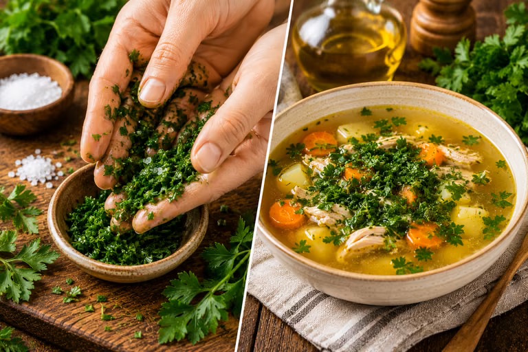 Kucharze robią to przed dodaniem pietruszki do potraw. Dzięki temu ma więcej aromatu