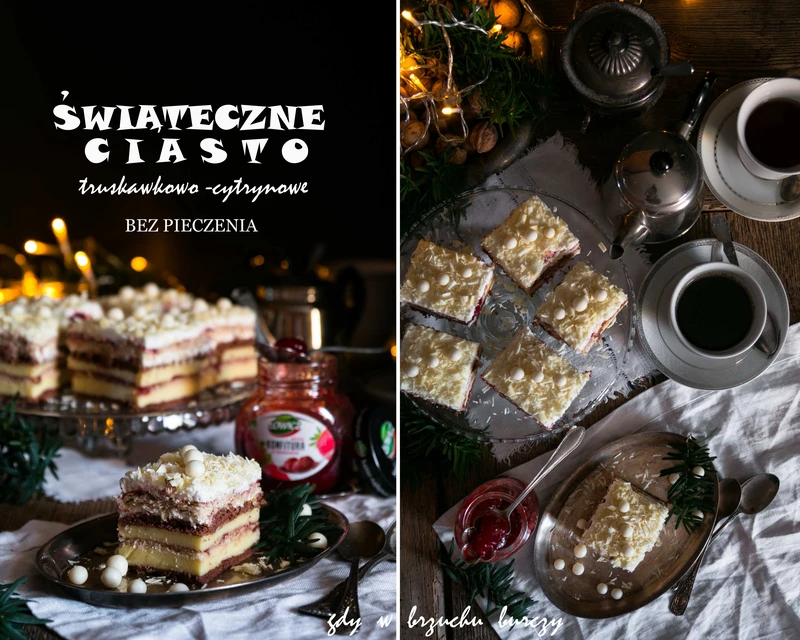 Świąteczne ciasto truskawkowo – cytrynowe bez pieczenia