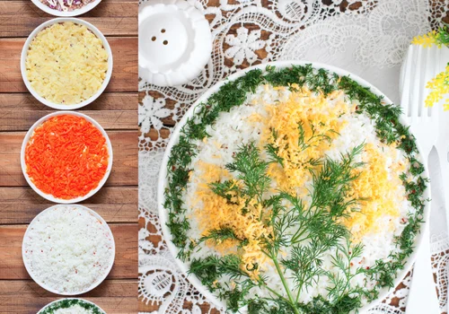 Mimosa – sałatka warstwowa na każdą okazję Ta danie to klasyk na święta!