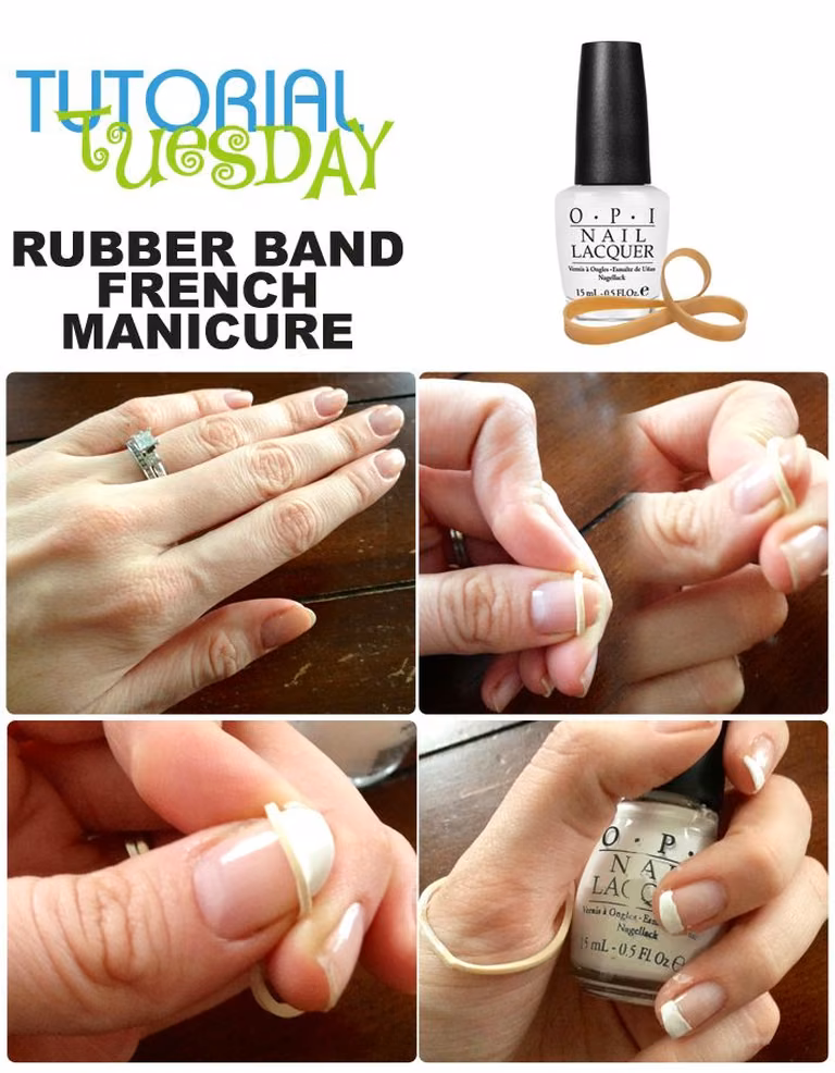 Francuski manicure z gumkami recepturkami
