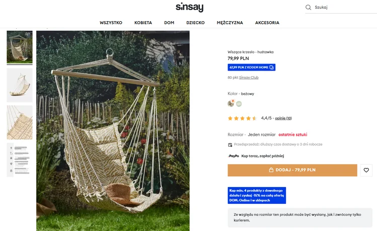 Zdjęcie Balkon lub ogród jak z marzeń! Wisząca huśtawka za 79,99 zł z Sinsay daje wygodę i efekt jak z Instagrama #1