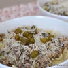 Makaron tagliatelle z sardynkami w sosie cytrynowym z kaparami.