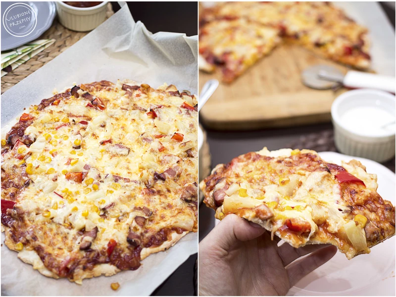 Pizza z ananasem, wędzonym boczkiem oraz pysznym sosem a'la BBQ