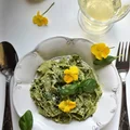 makaron z bazyliowym pesto, czosnkiem i orzechami nerkowca z parmezanem