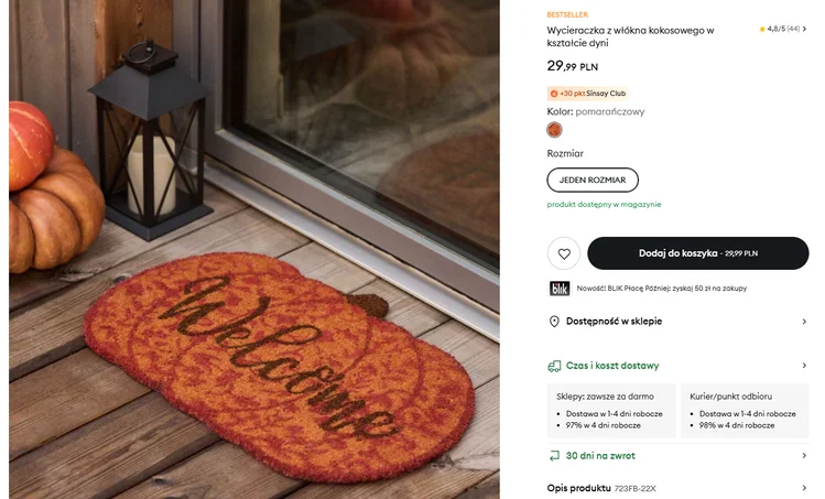 Zdjęcie Jesienny klimat już od progu! Bestsellerowa wycieraczka z Sinsay w kształcie dyni za 29,99 zł #1