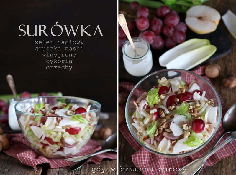 Surówka z selera naciowego, gruszki nashi i winogrona