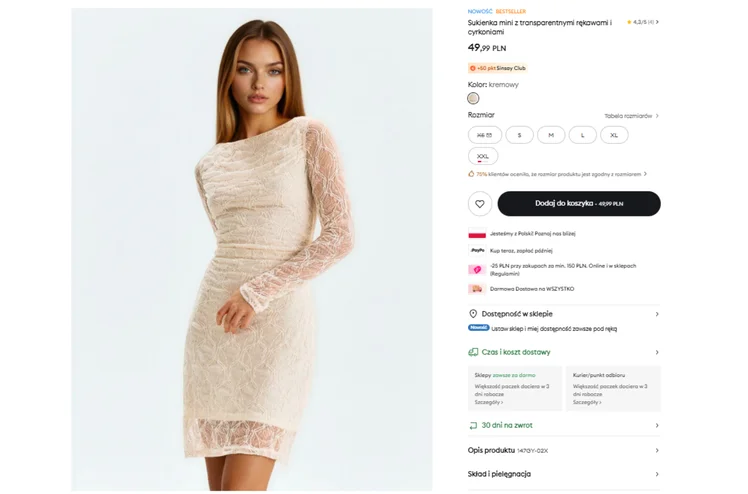 Zdjęcie Ta sukienka z Sinsay za 49 zł to pewniak na Komunię i Chrzciny! Cyrkonie i koronki dodają szyku - kolor dodaje naturalności #1