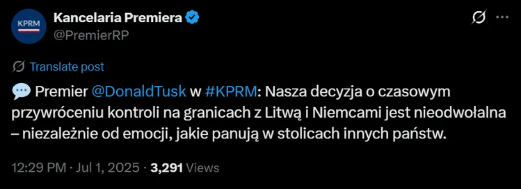 Zdjęcie PILNE: Czasowe przywrócenie kontroli na granicach z Litwą i z Niemcami! Premier potwierdza: "Nasza decyzja jest nieodwołalna" #1