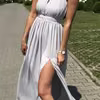 Szara długa suknia na wesele