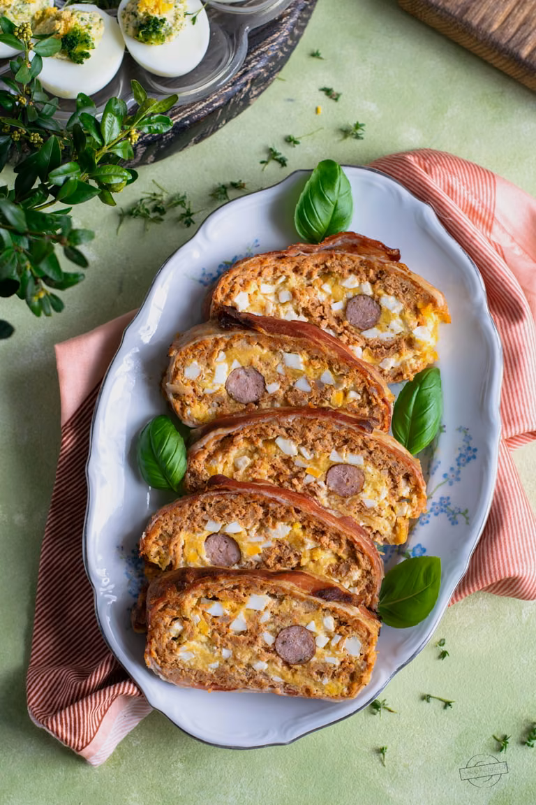 Pieczeń z jajkami i kabanosem