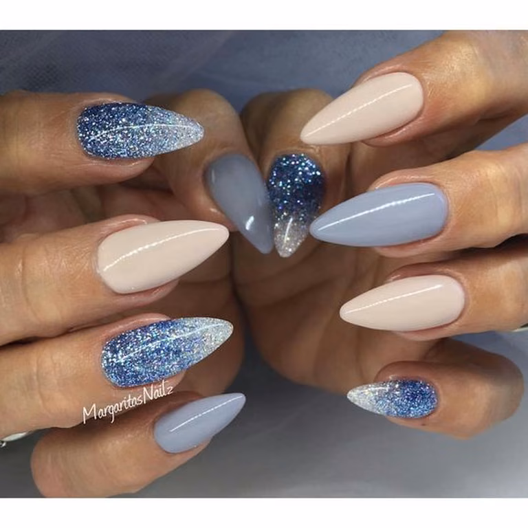 Nude and blue
