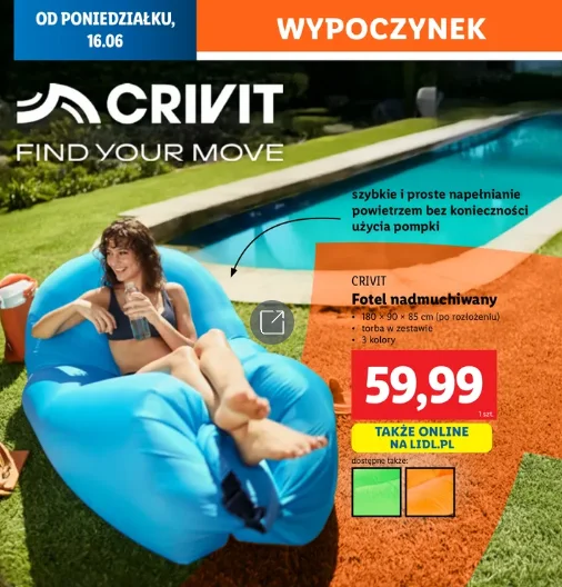 Zdjęcie Ten nadmuchiwany fotel z Lidla za 60 zł to nowy hit lata! Rozkładasz w minutę bez pompki i zabierasz gdzie chcesz #1