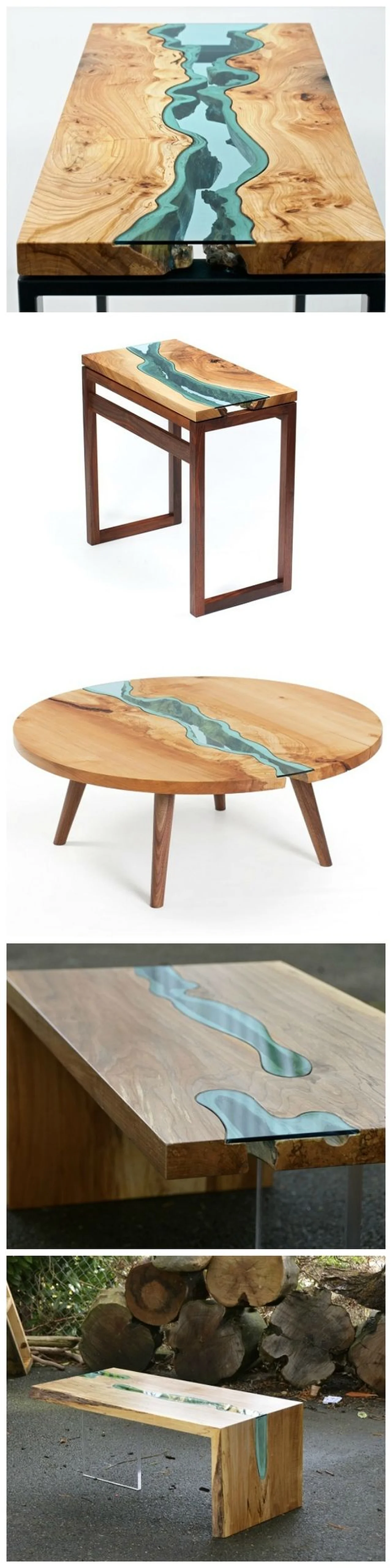 Drewniany stół z elementami szkła